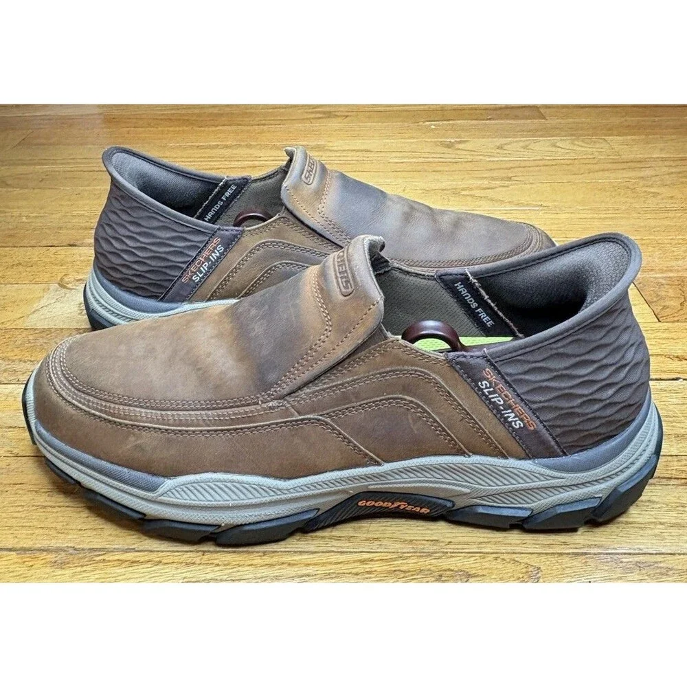 Skechers Respected Elgin Shoes Men’s 11.5 Brown Leather Hands Free Memory Foam